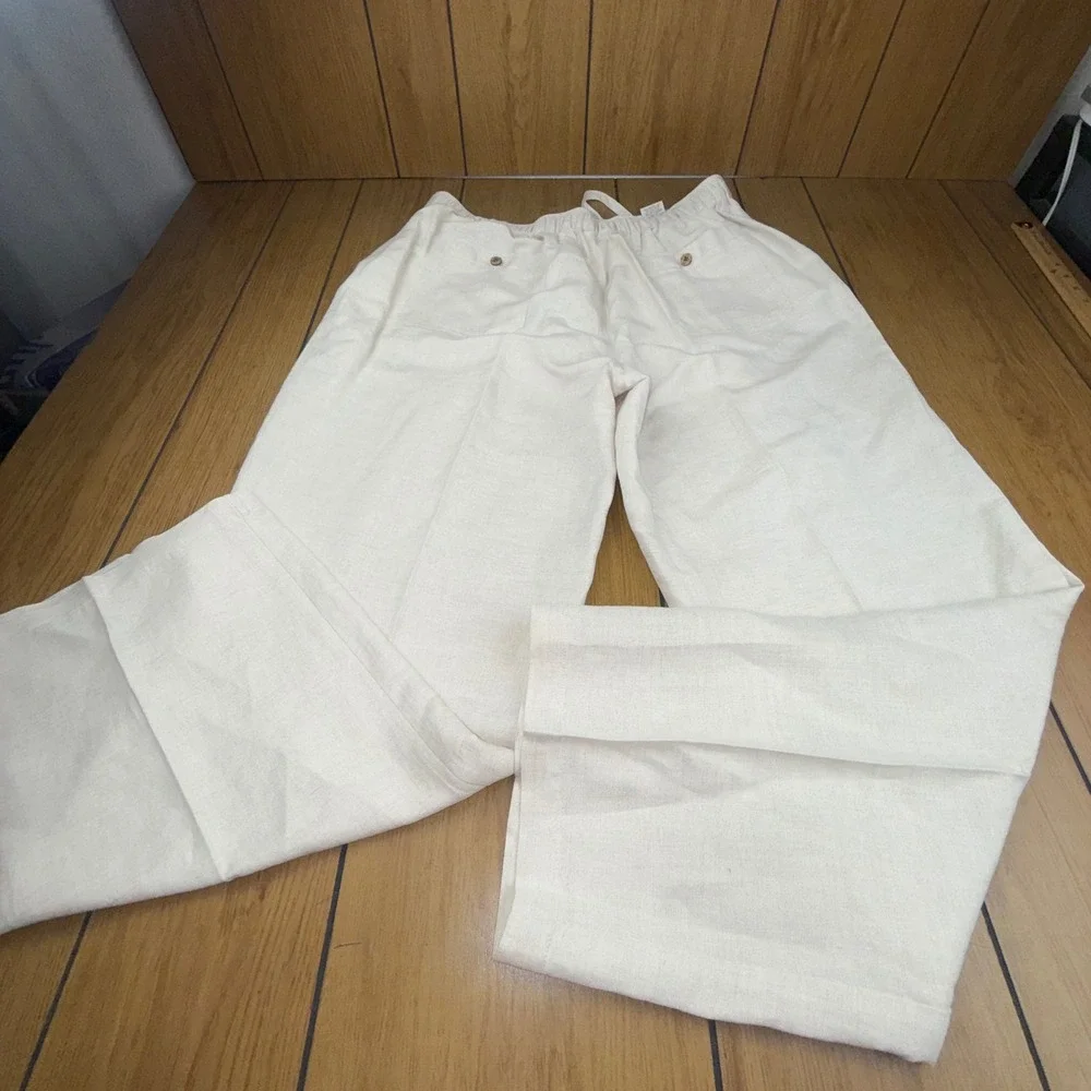 Cubavera‎ Mens XL 40-42 Beige Linen Blend Drawstring Straight Leg Casual Pants